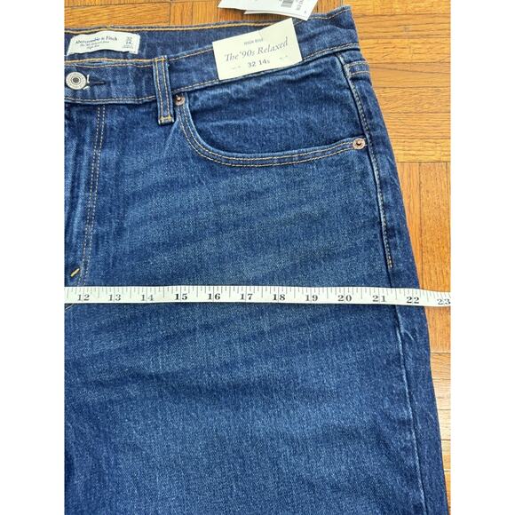 Abercrombie The 90's Straight Ultra High Rise Jeans Dark With Cuff Sz 32 14s New - Picture 5 of 12